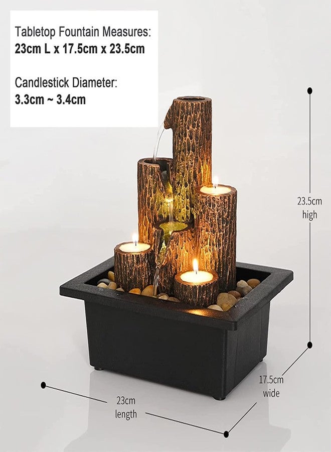HOME CUBE Polyresin Tabletop Indoor Waterfall Fountain with Tea Light Candle Holder for Home Decor, Showpiece Fountain for Living Room Housewarming Gift Zen Water Fountain - 23x17.5x23.5cm (FT_04) - Image 3